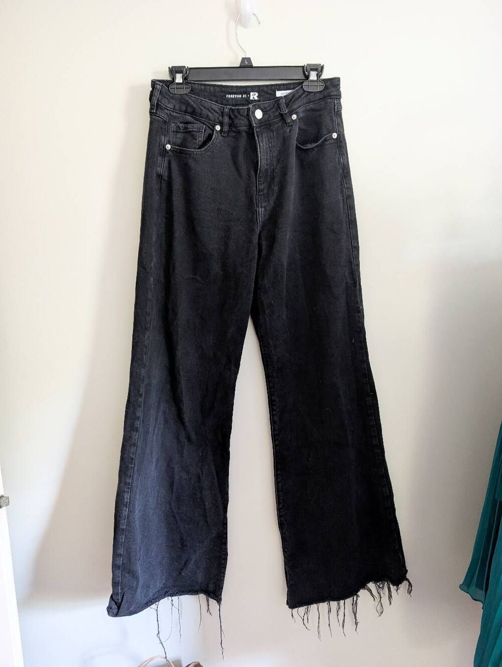 Forever 21 x Recover Mid Rise Wide Leg Jeans Black